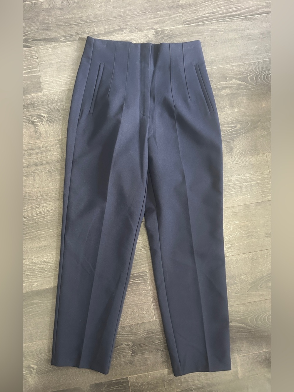 ZARA Women’s Navy Blue High Waisted Trousers Sz M Tailored Ankle Dress Pants
